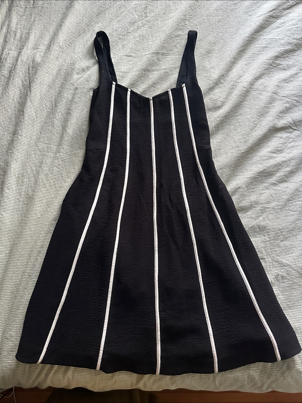 Maeve Black Midi Dress with White Vertical Stripes